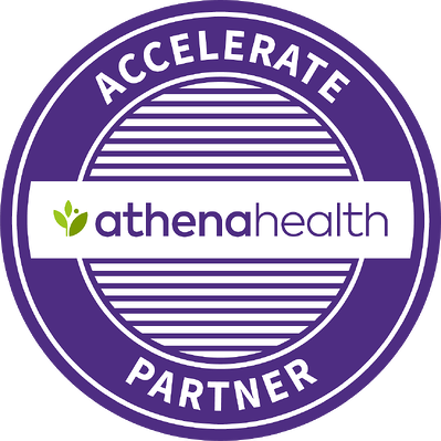 athenahealth Accelerate Partner badge; rater8